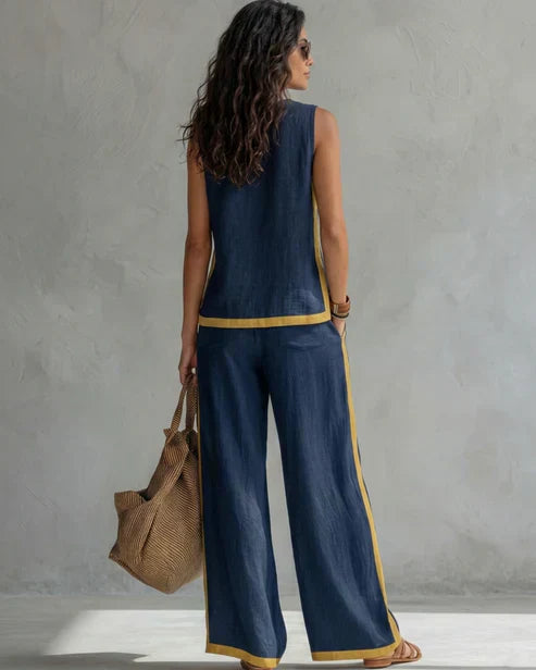 LEILA | Sleeveless two-piece set with fluid pants