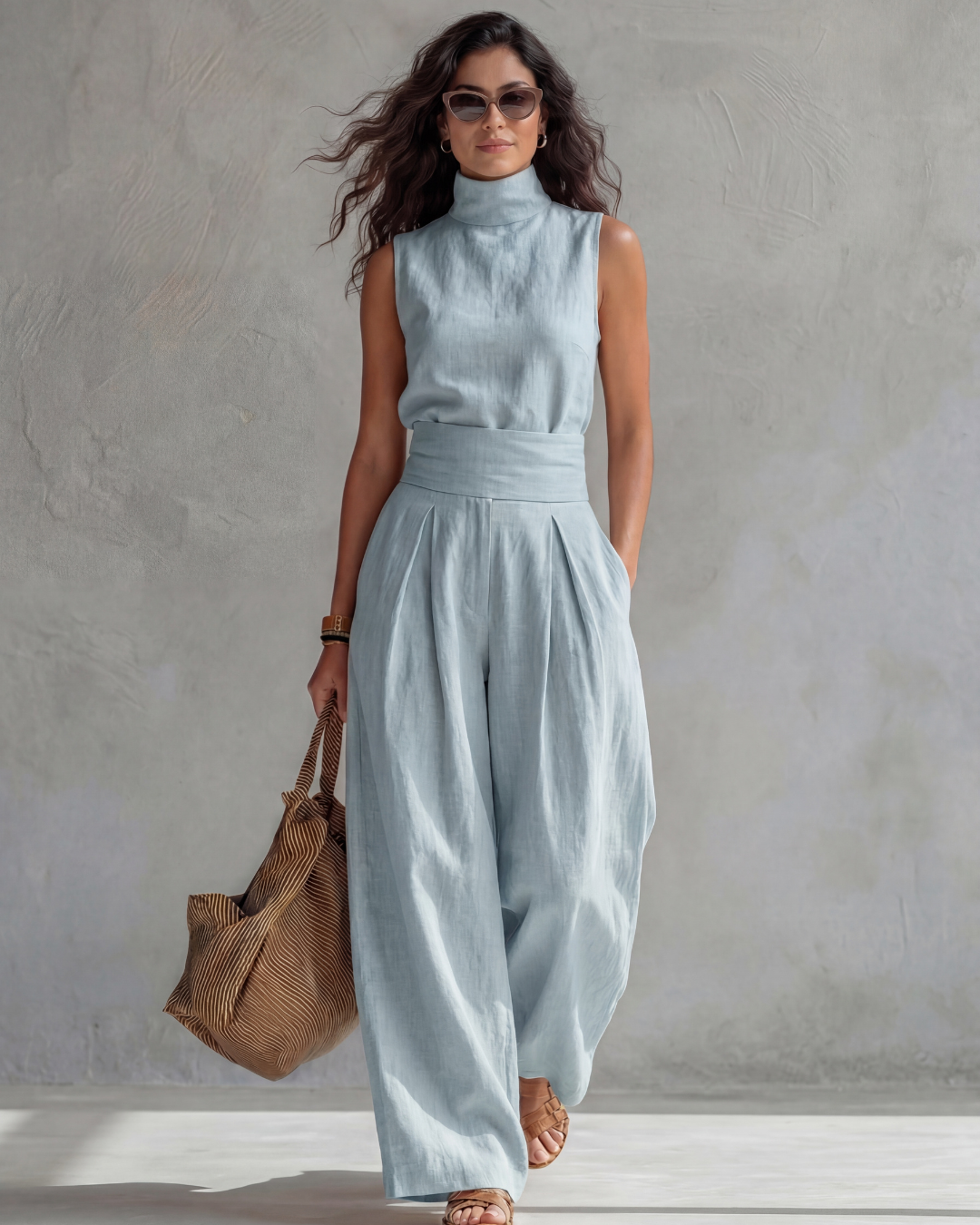 MARIA | Sleeveless high-neck set with wide-leg pants