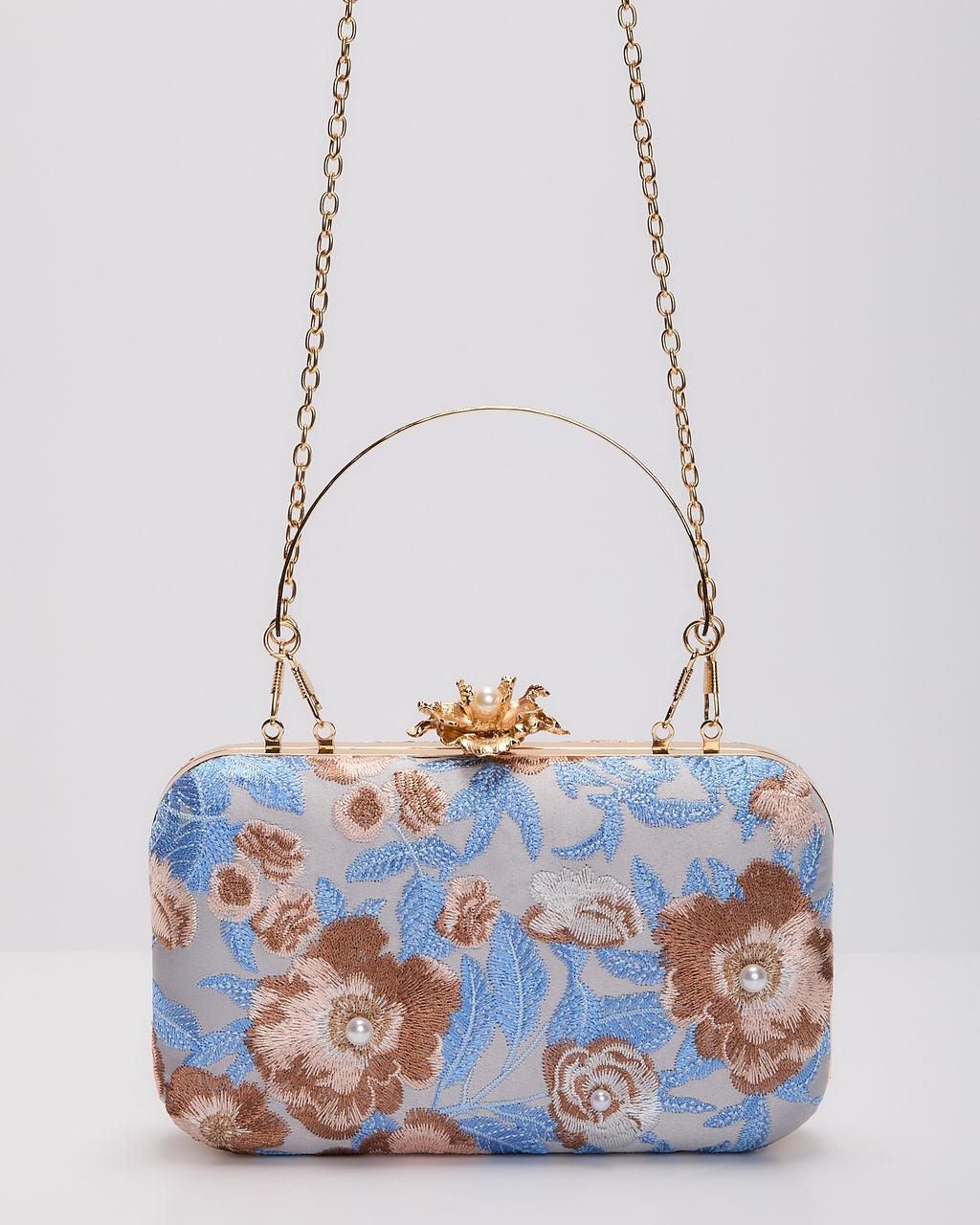 FRESIA | Floral embroidered clutch with top handle