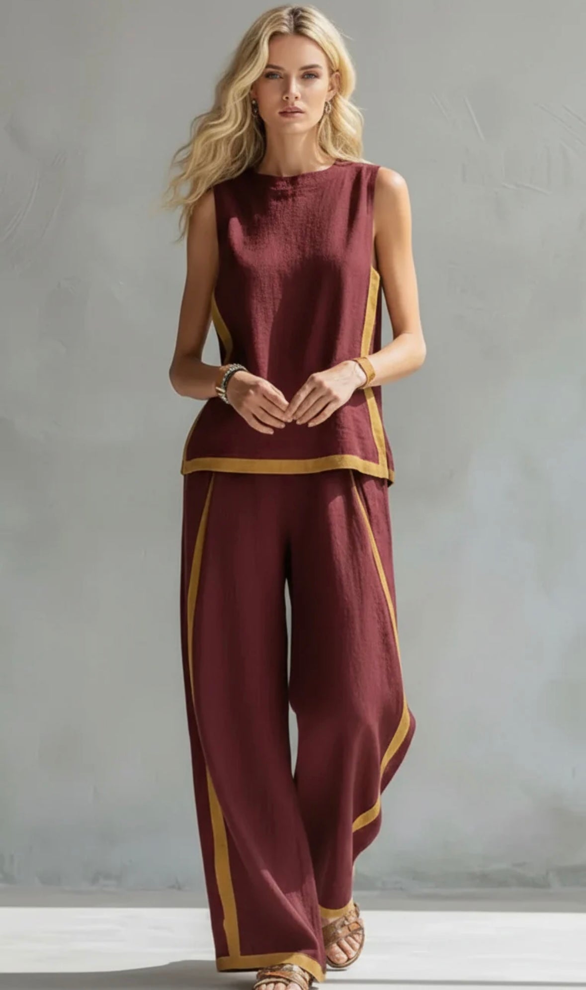 LEILA | Relaxed vest-and-pants set in linen blend