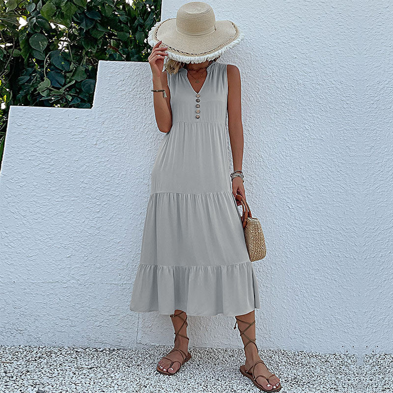 NAOMI | V-neck tiered midi dress, sleeveless
