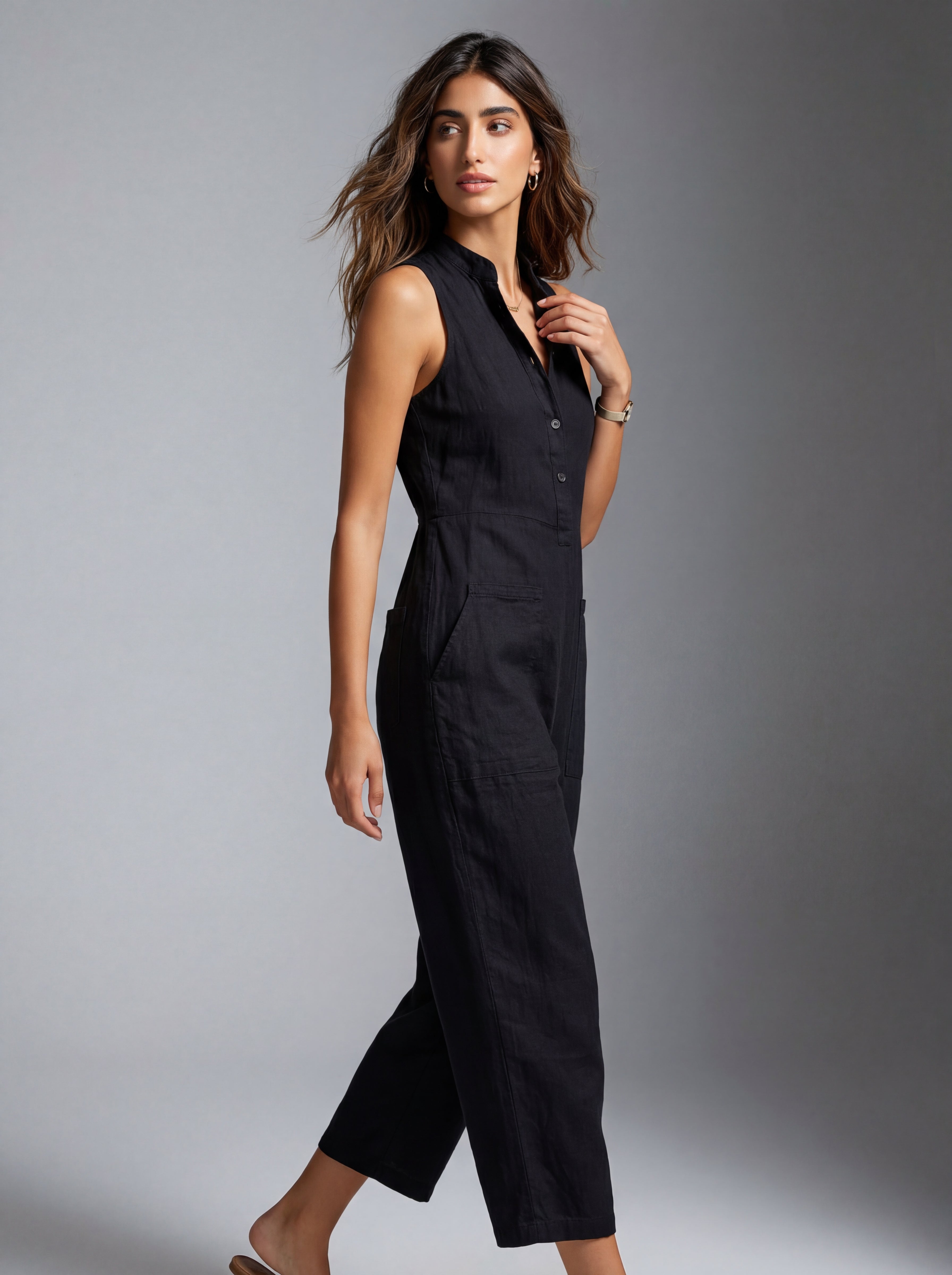 EDEN | Button-front sleeveless jumpsuit