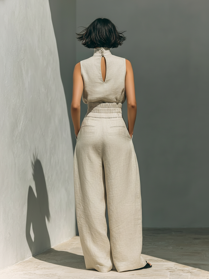 MARIA | Sleeveless high-neck set with wide-leg pants
