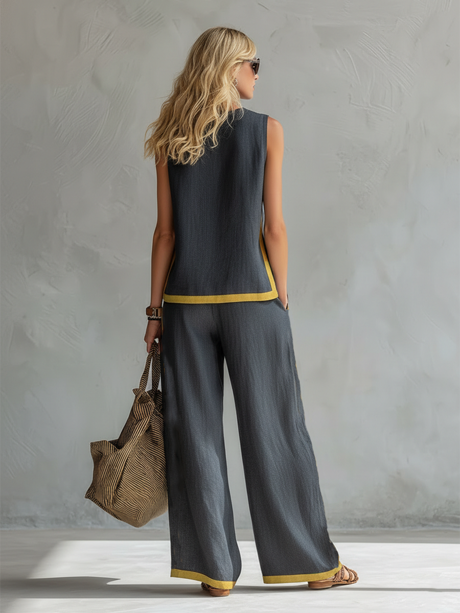 LEILA | Relaxed vest-and-pants set in linen blend