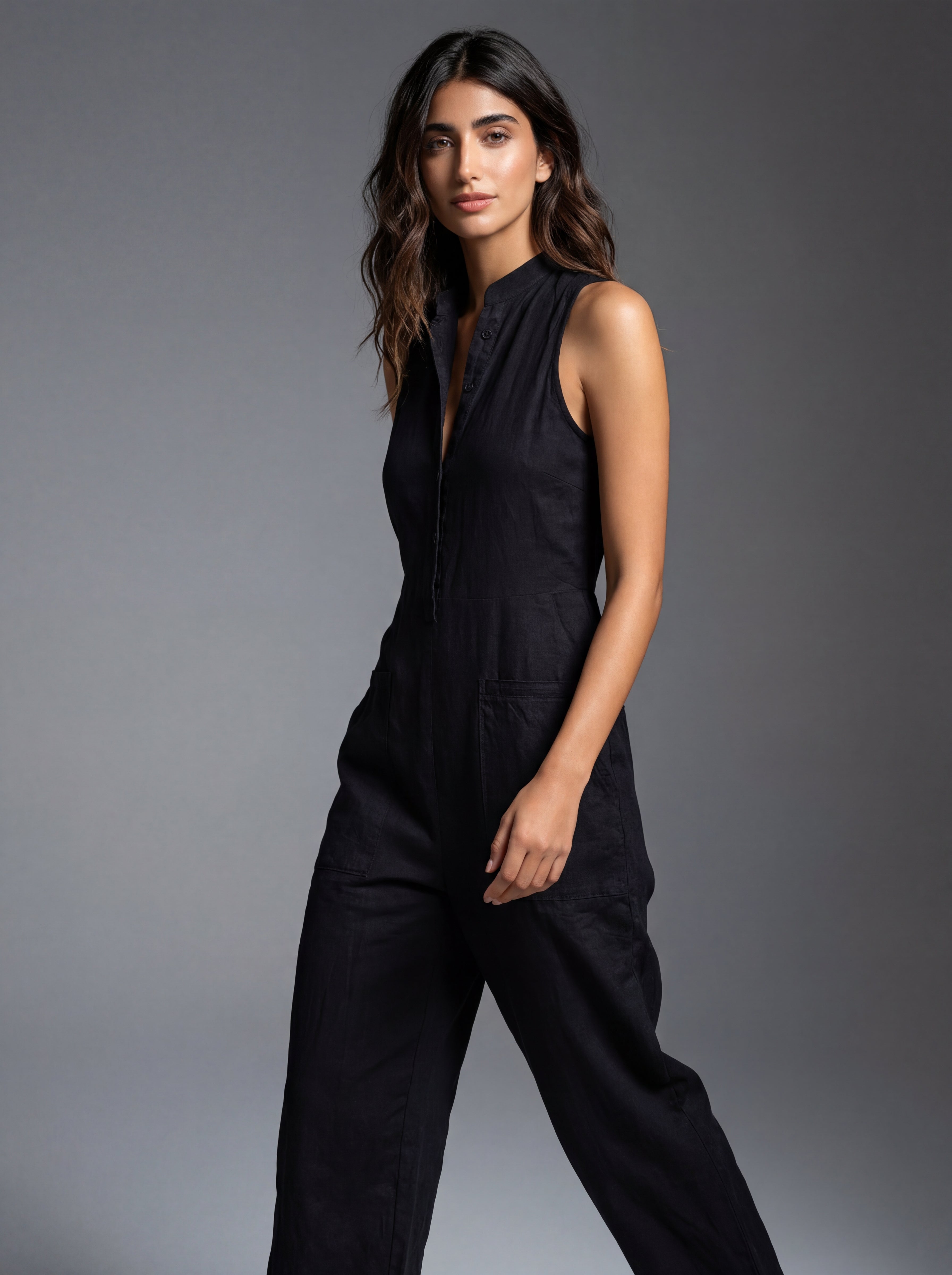 EDEN | Button-front sleeveless jumpsuit