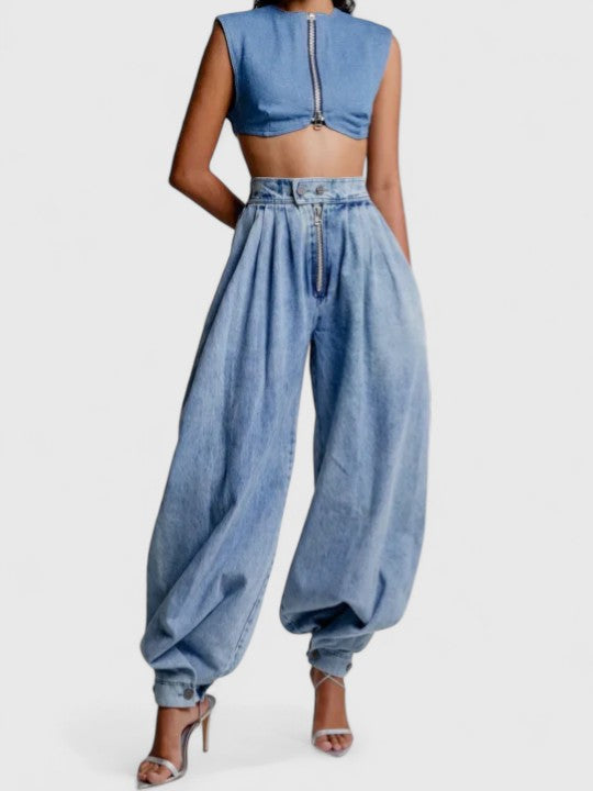 ARISELISSE | Pleated high-waist wide-leg jeans