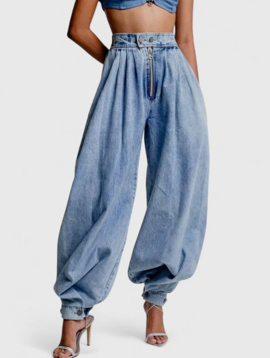ARISELISSE | Pleated high-waist wide-leg jeans