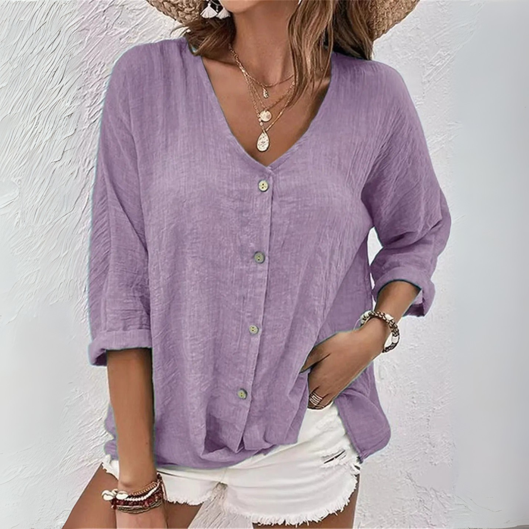 FAYO | Short-sleeve top in linen-blend fabric