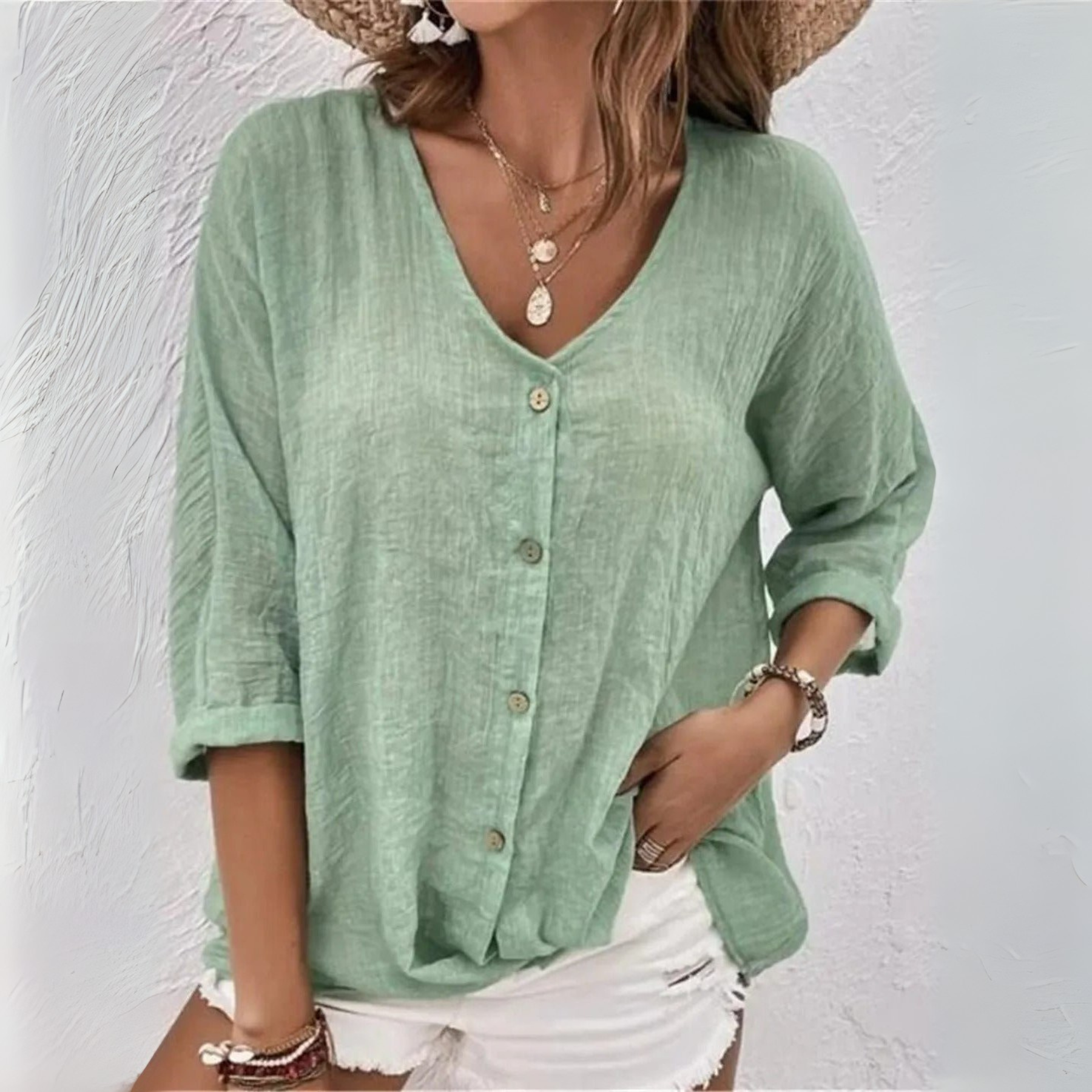 FAYO | Short-sleeve top in linen-blend fabric