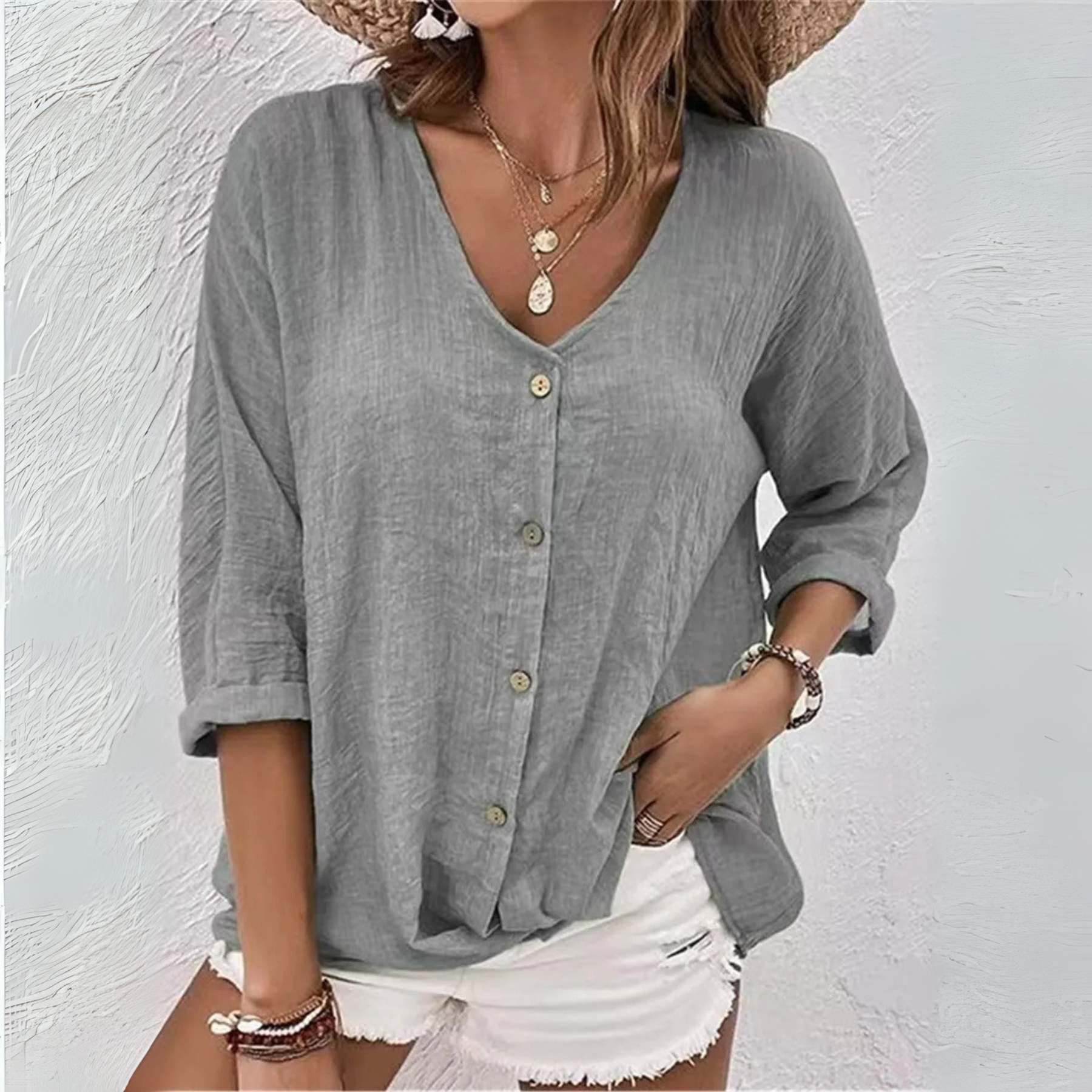 FAYO | Short-sleeve top in linen-blend fabric