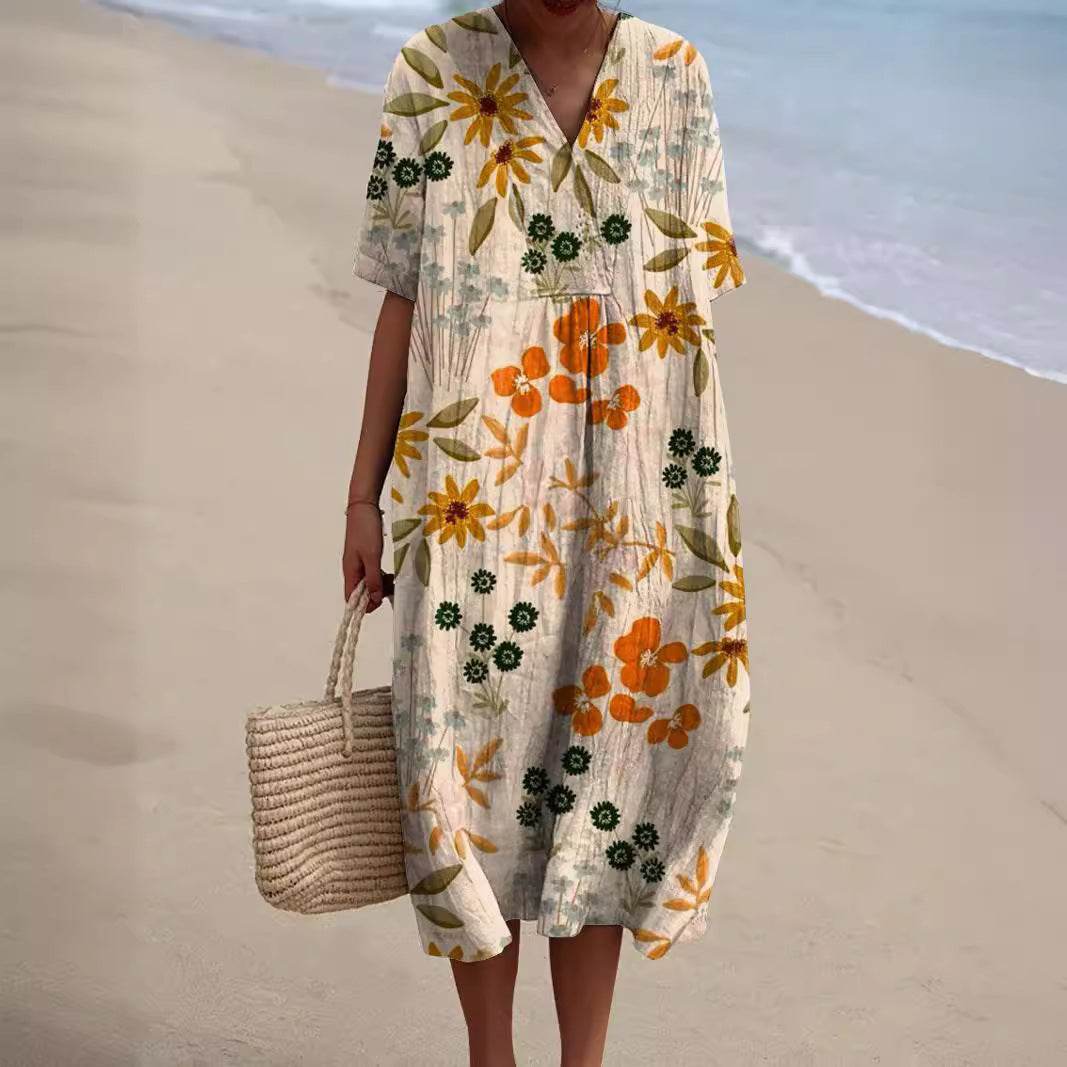 MARGARET | Flowy V-neck dress with short sleeves