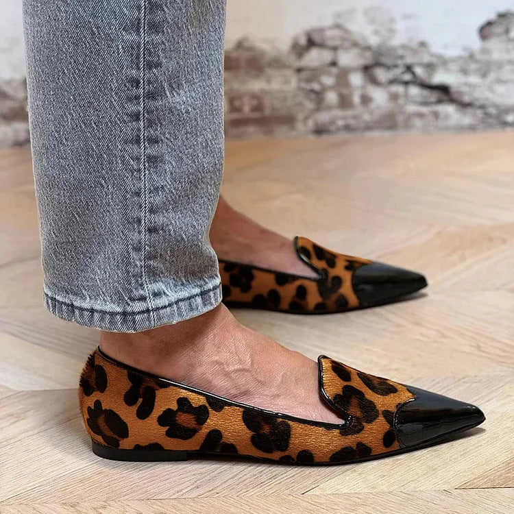 HARPER | Animal print ballet flats with contrast toe