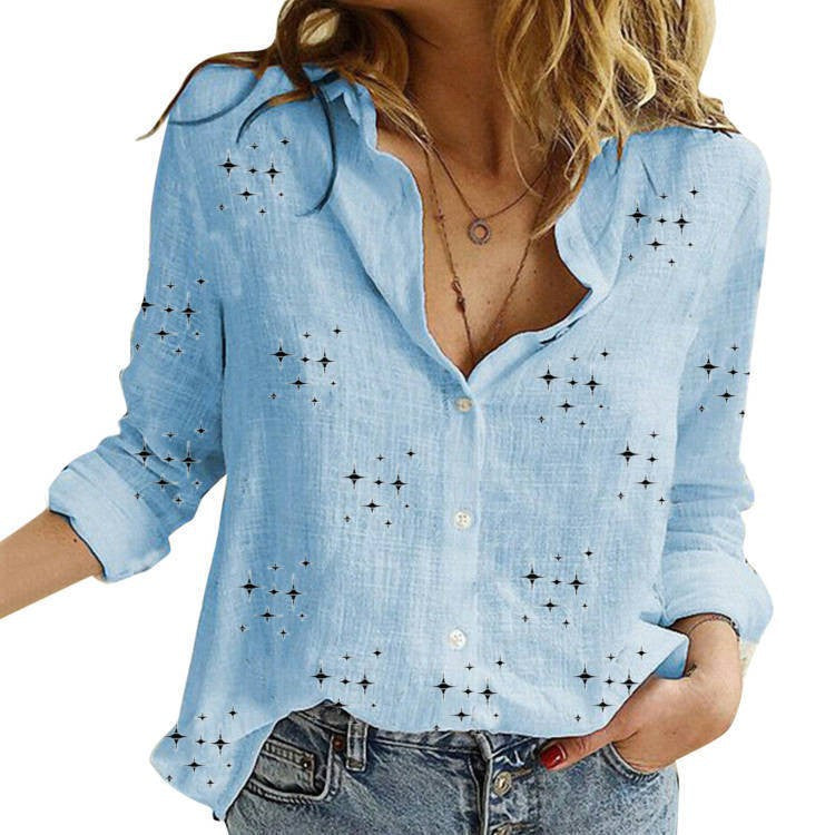 QUINN | Short-sleeve printed button-down blouse