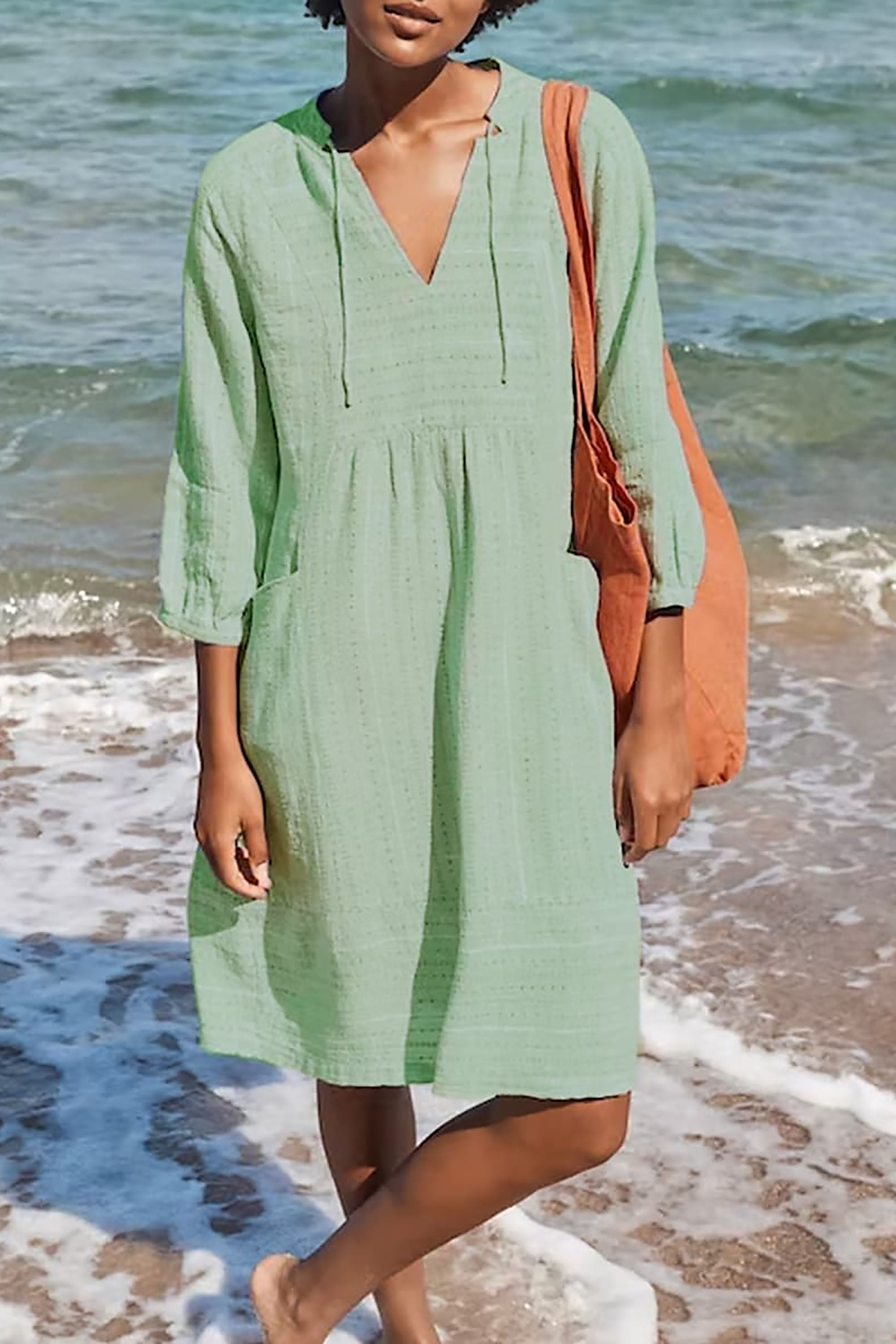 FENJA | V-neck dress in breathable cotton-linen