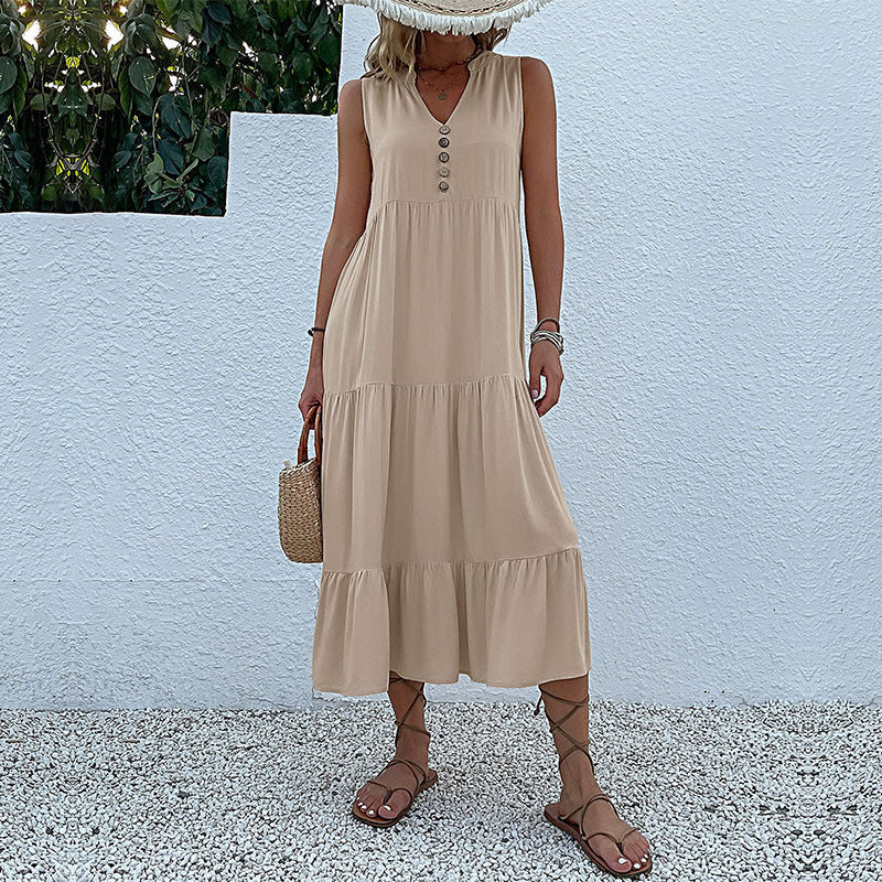 NAOMI | V-neck tiered midi dress, sleeveless