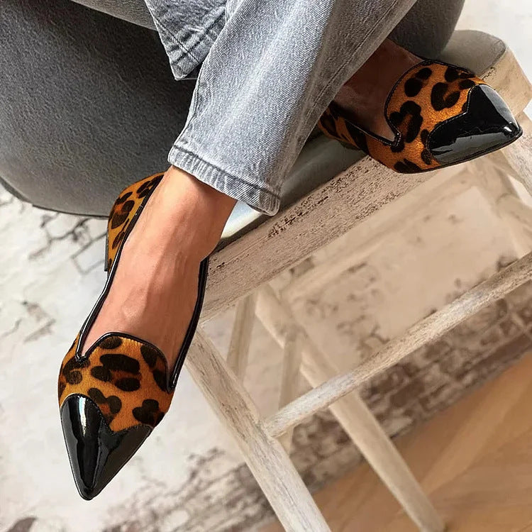 HARPER | Animal print ballet flats with contrast toe