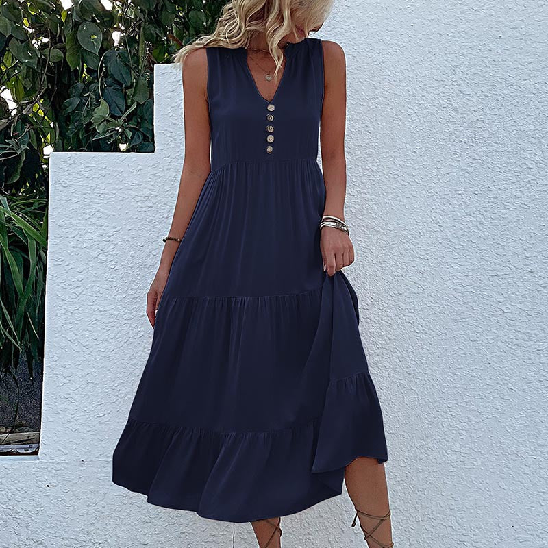 NAOMI | V-neck tiered midi dress, sleeveless