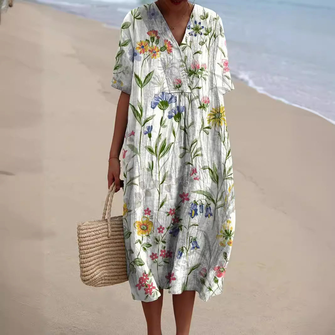 MARGARET | Flowy V-neck dress with short sleeves