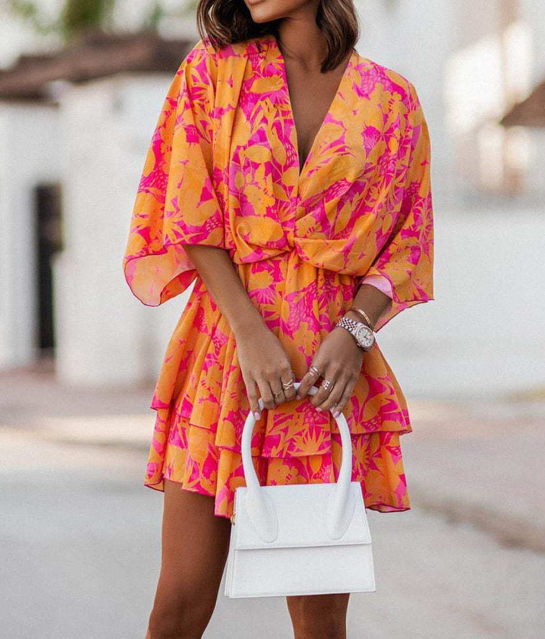VALORA | Ruffle-hem floral mini dress