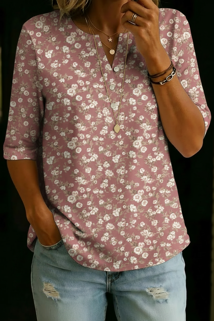 BLANCA | Relaxed henley top with floral print