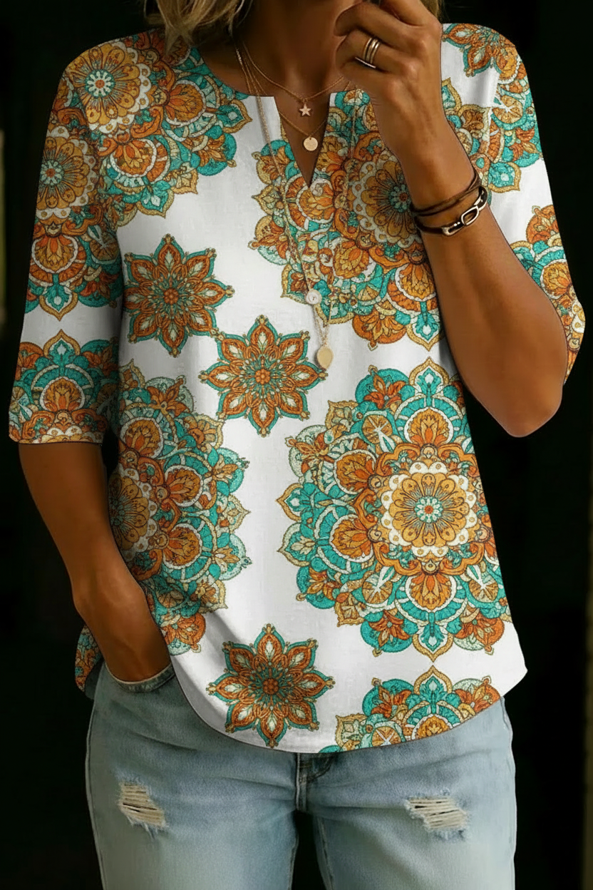LIZA | Henley top with mandala print