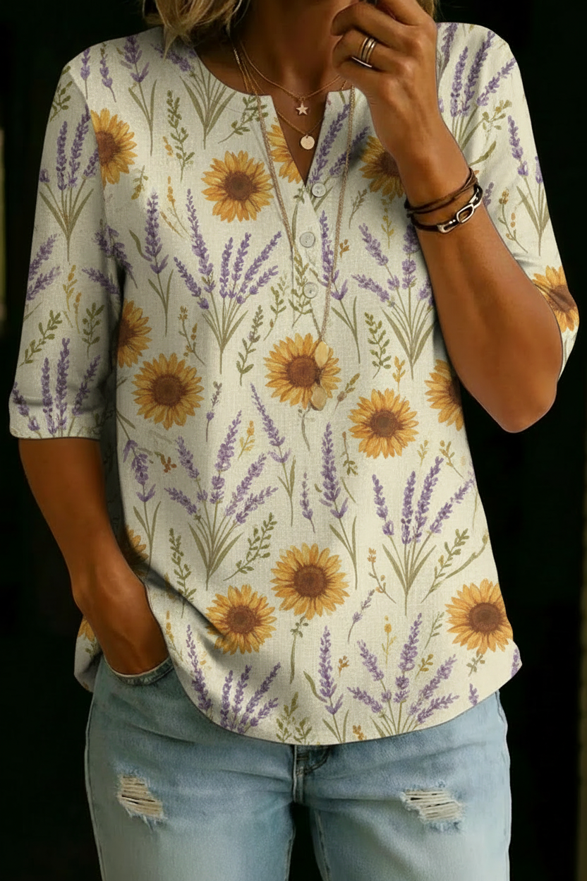 CHRISTINE | Soft-touch Henley top with floral print