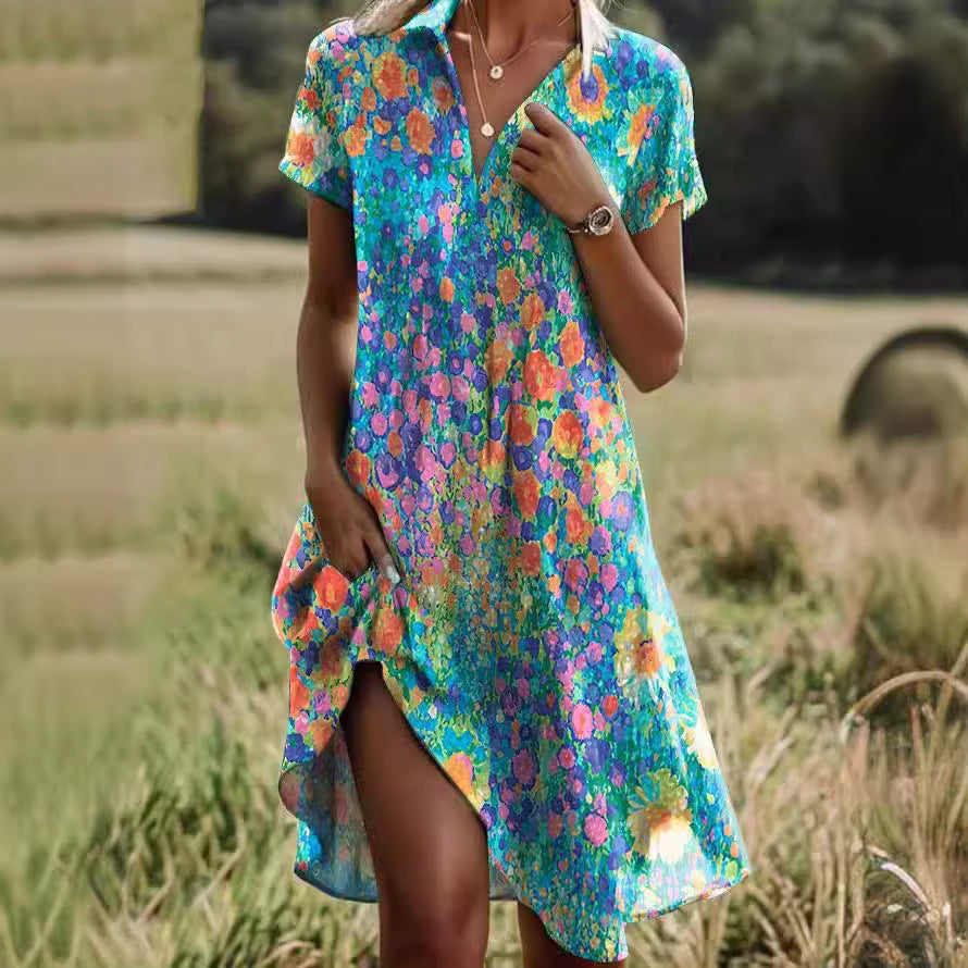 ALIYAH | Breezy knee-length dress with leaf print