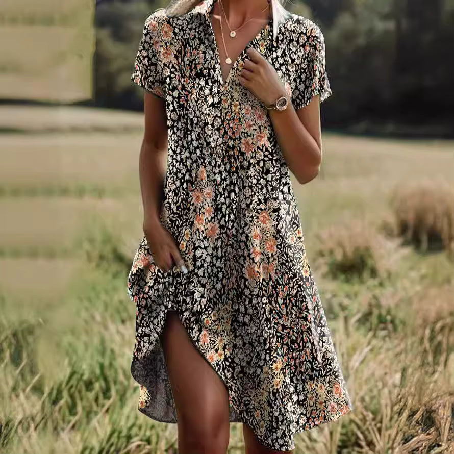ALIYAH | Breezy knee-length dress with leaf print
