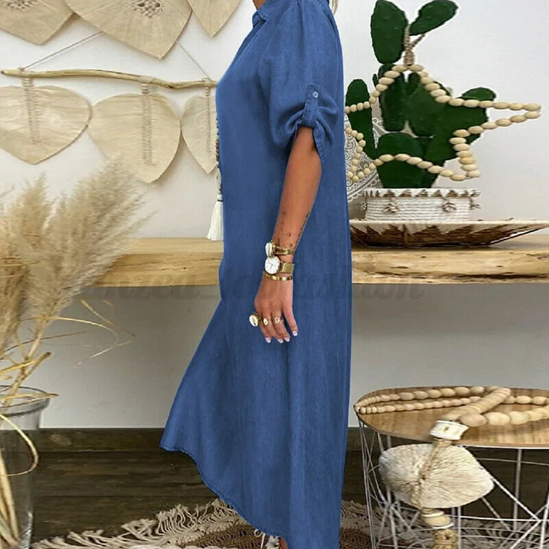 SADIE | Relaxed maxi shirt dress with long sleeves