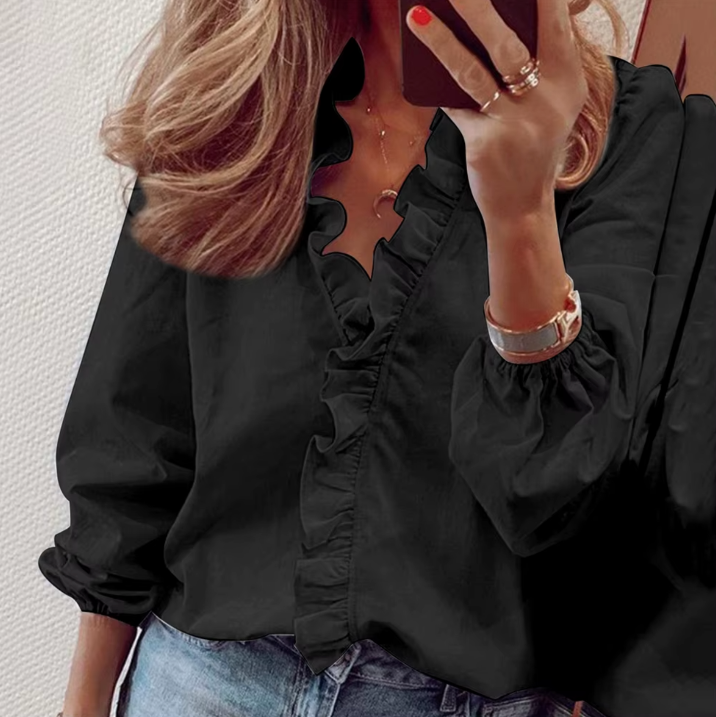 MAISIE | Blouse with ruffled V-neck detail