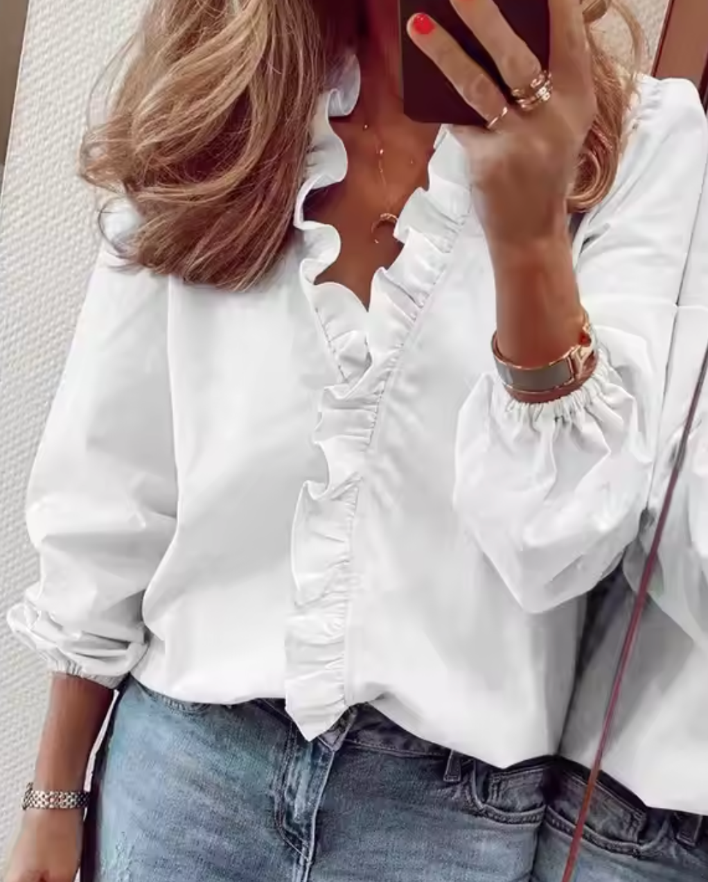 MAISIE | Blouse with ruffled V-neck detail
