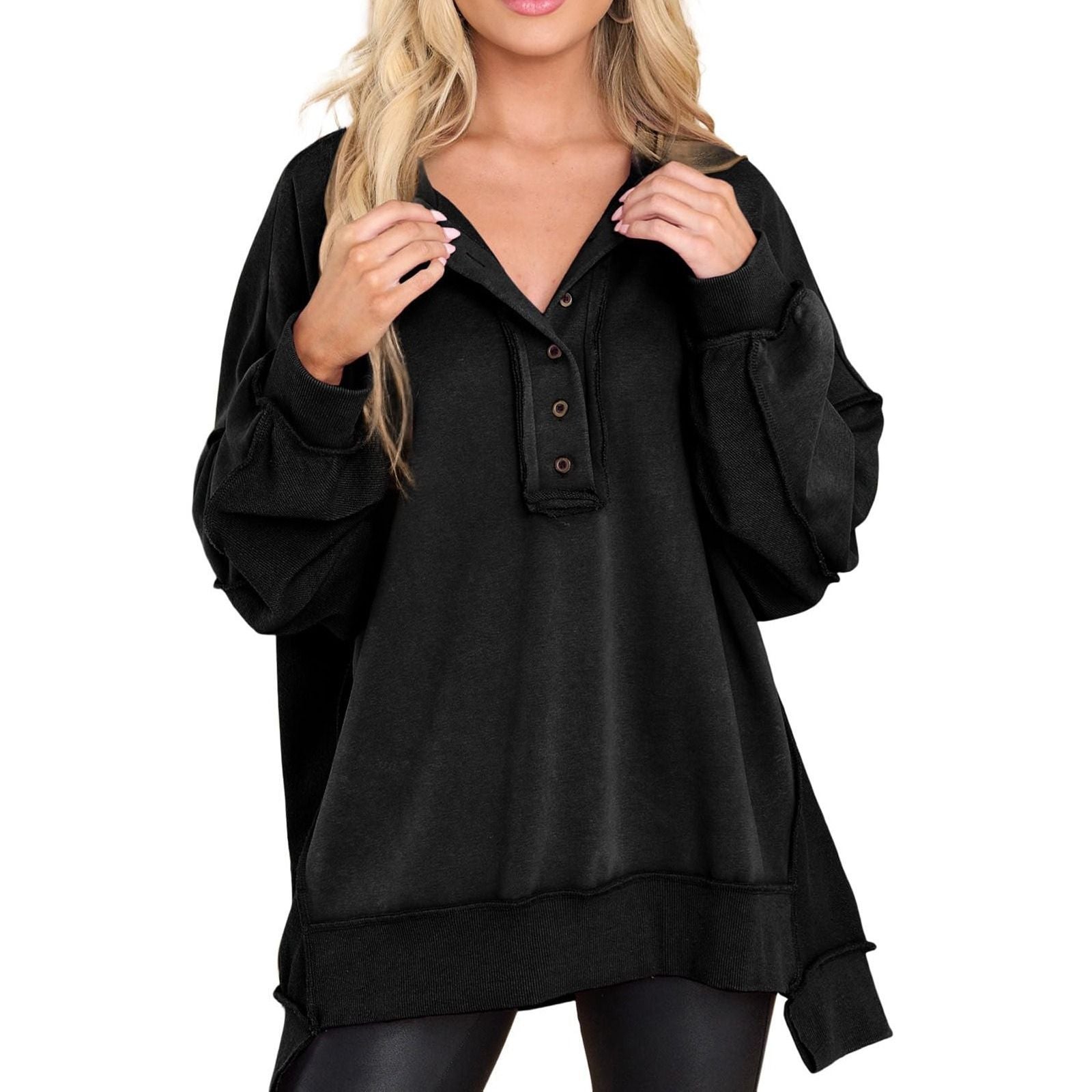 GABRIELLA | Oversized sweatshirt with quarter-button neck