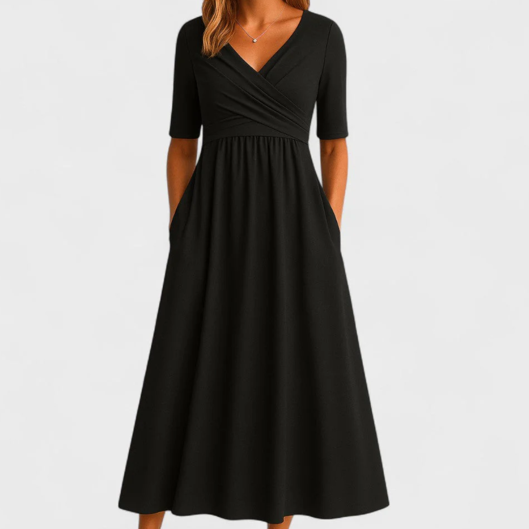 ELEANOR | Elbow-sleeve midi dress with pockets