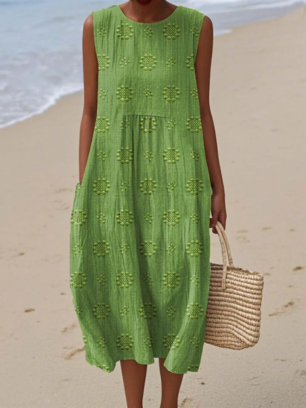 AUDREY | V-neck midi dress with woven-style pattern