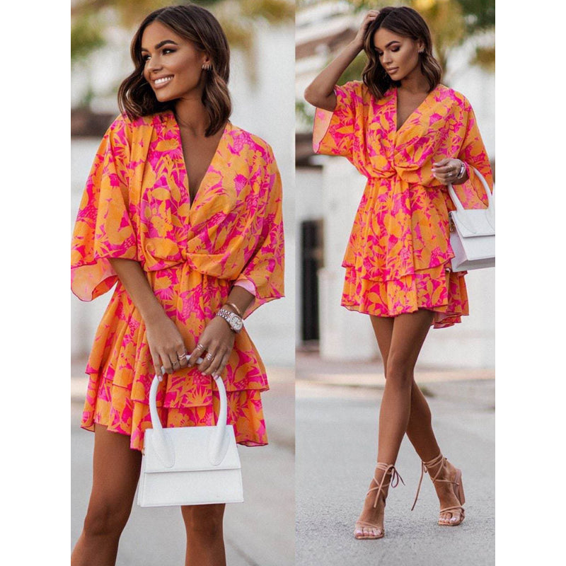 VALORA | Ruffle-hem floral mini dress