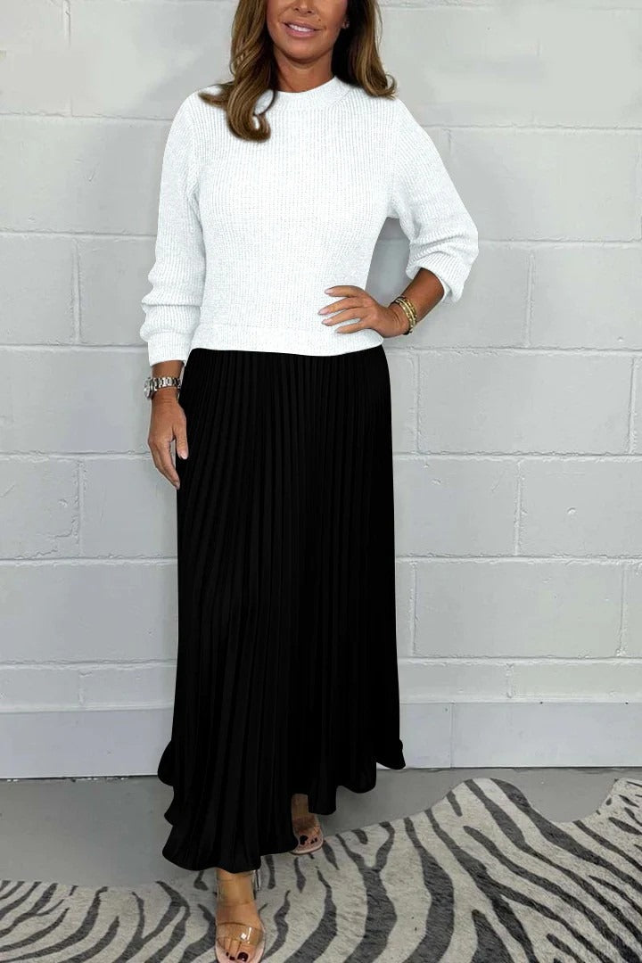 MAELIQ | Maxi dress with long sleeves and pleated hem