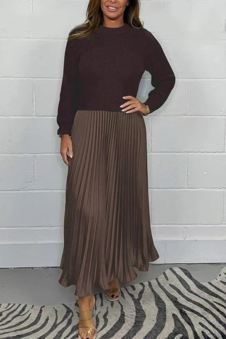 MAELIQ | Maxi dress with long sleeves and pleated hem