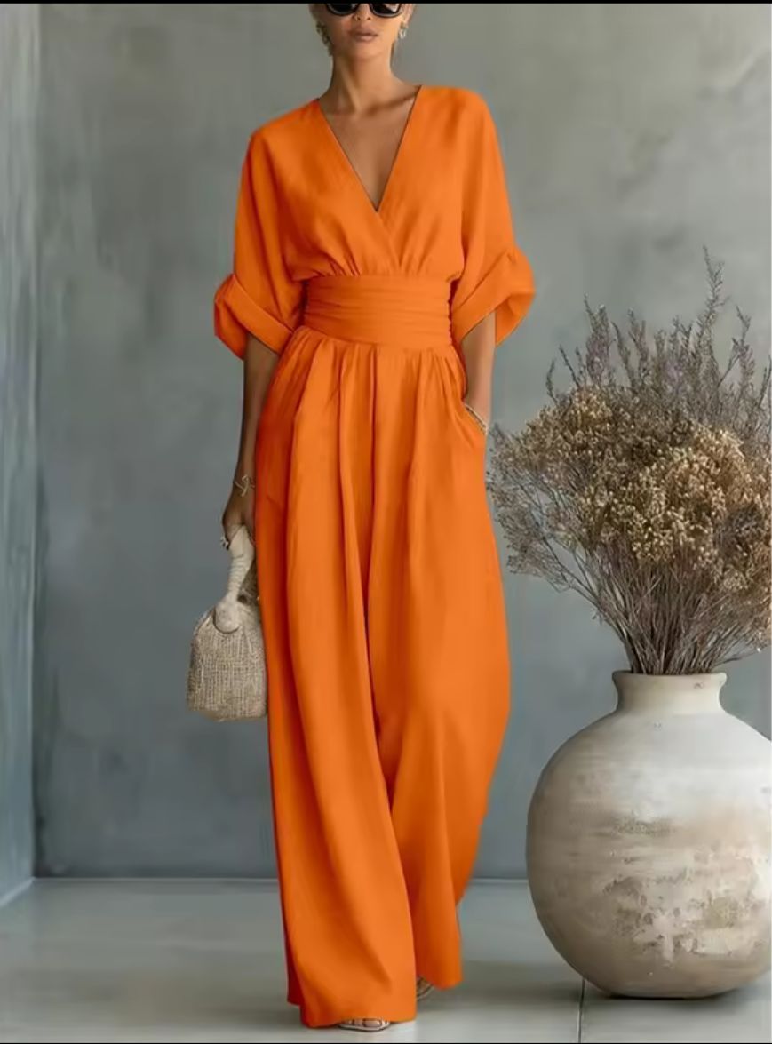 RISEL | Wide-leg jumpsuit with crossover V-neck