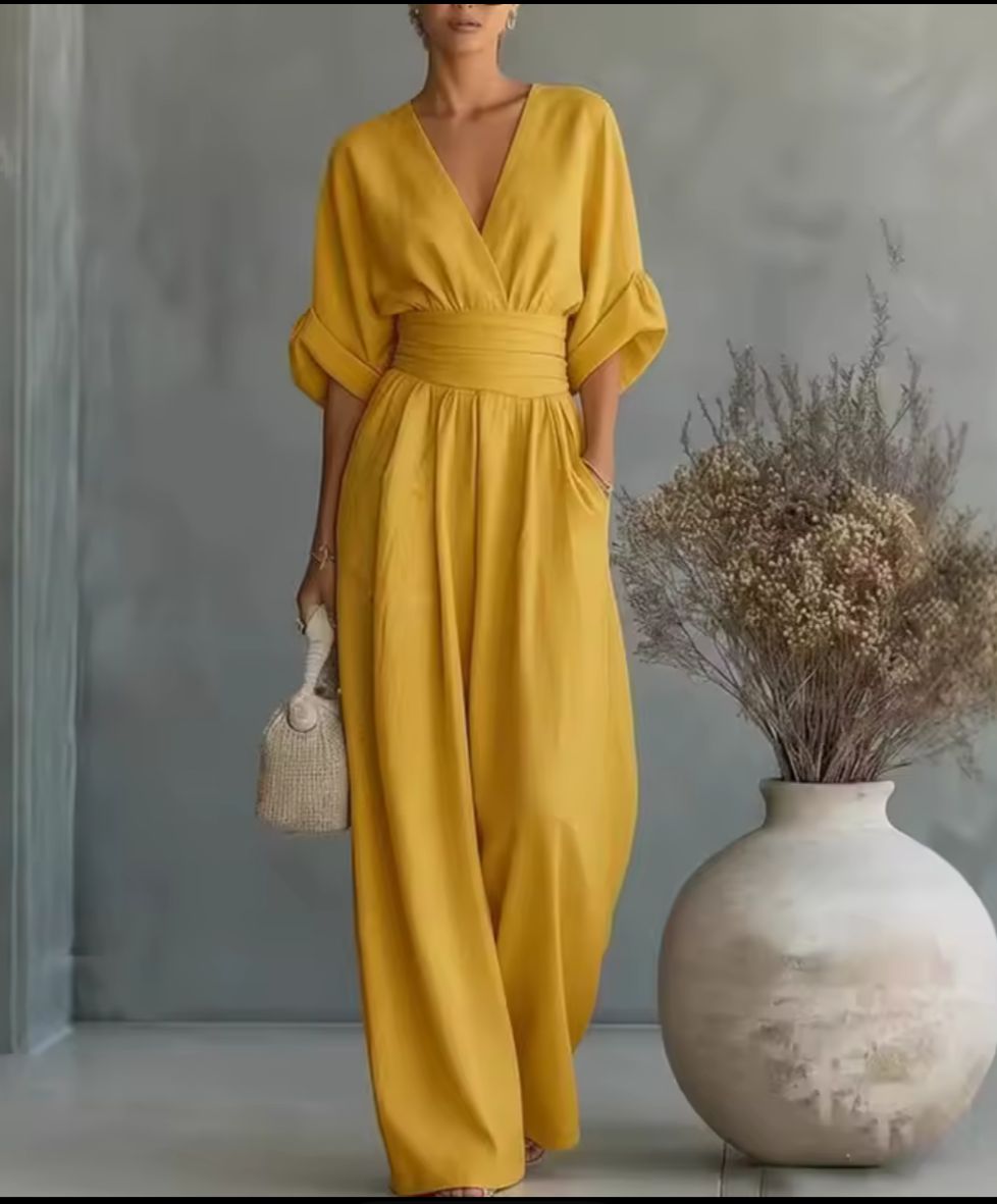 RISEL | Wide-leg jumpsuit with crossover V-neck