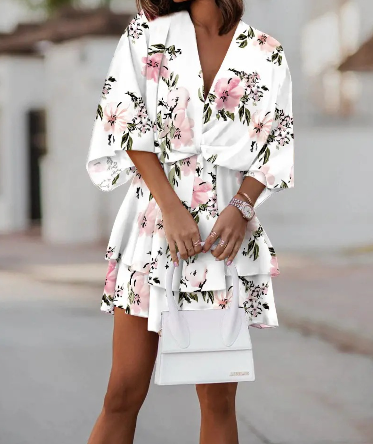 VALORA | Ruffle-hem floral mini dress