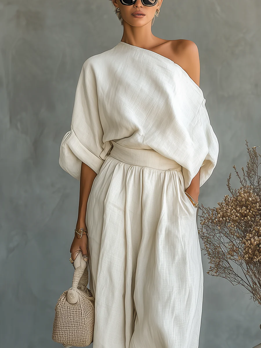 ARIADNA | Off-shoulder set with straight-leg pants