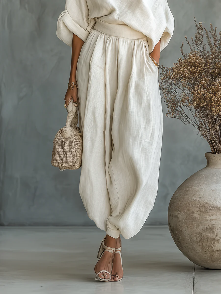 ARIADNA | Off-shoulder set with straight-leg pants