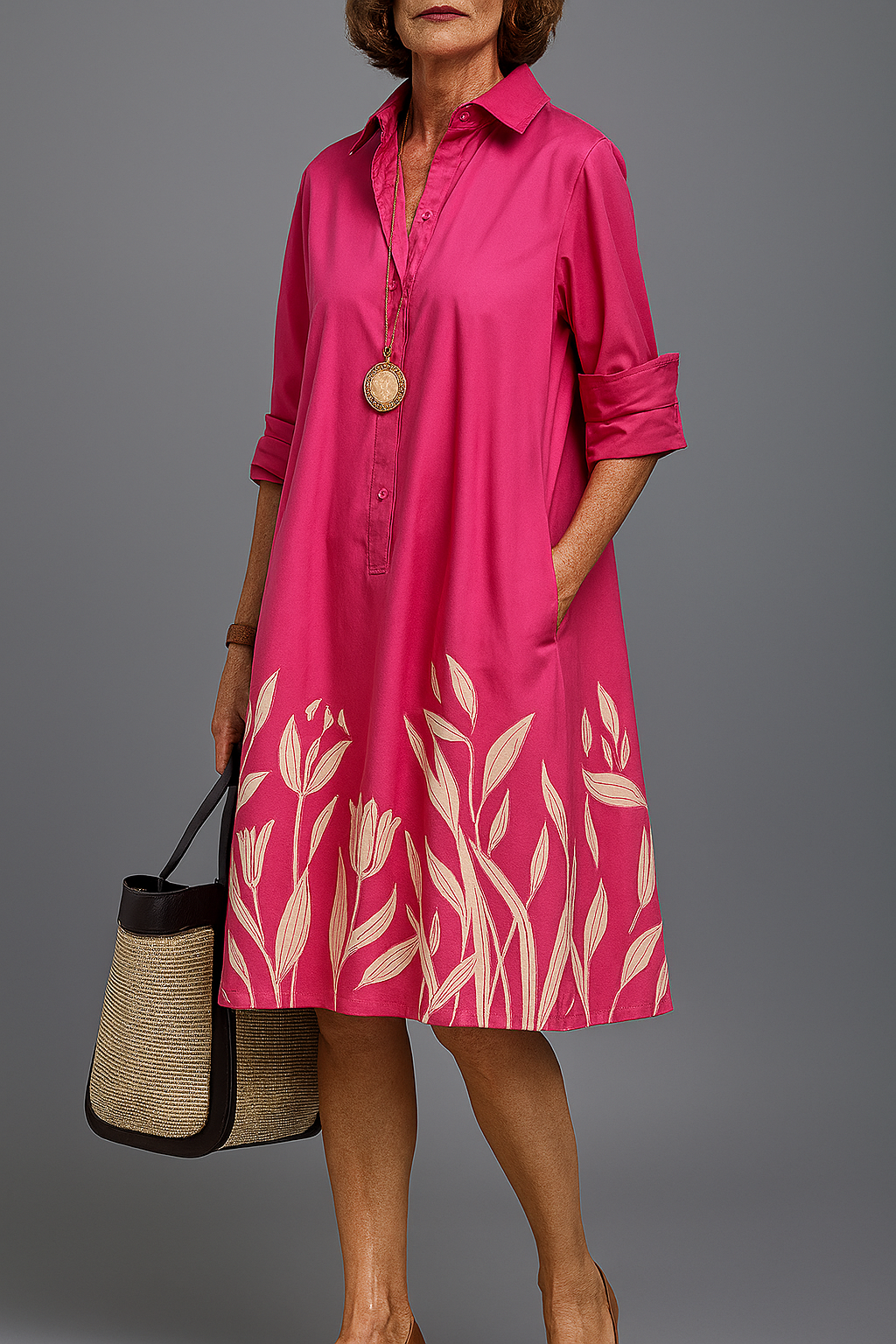 GRAŻYNA | Relaxed midi dress in lightweight fabric