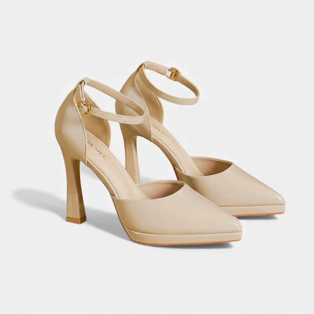 EDEN | Polished block-heel pump with ankle strap