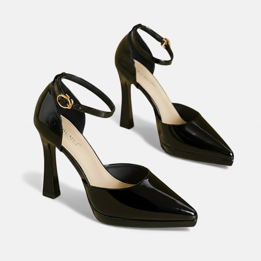 EDEN | Polished block-heel pump with ankle strap