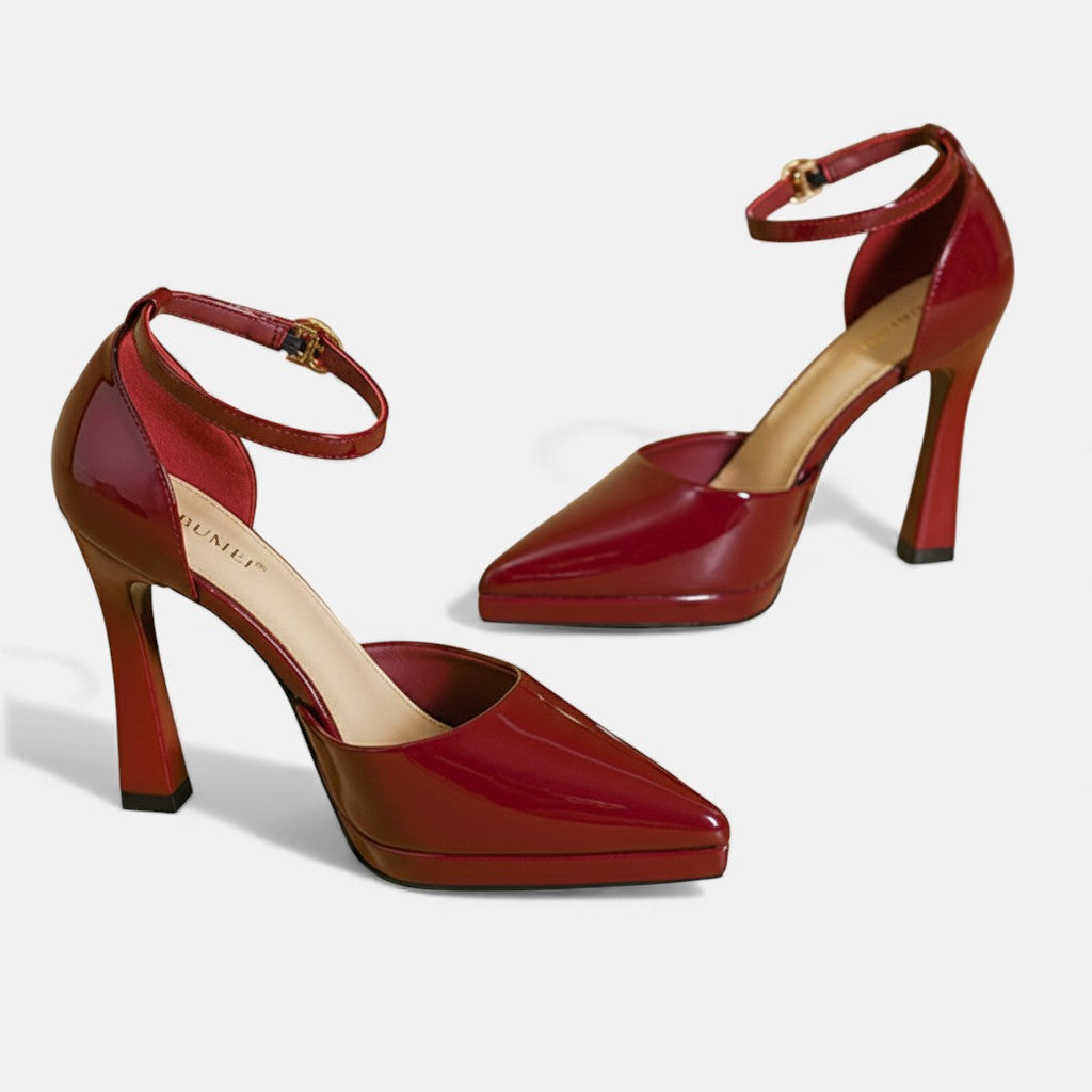 EDEN | Polished block-heel pump with ankle strap