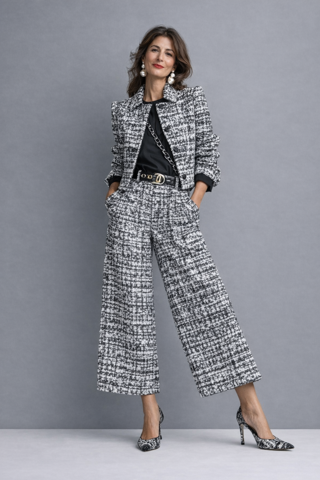LUCÍA | Long-sleeve structured jacket and wide-leg pants set