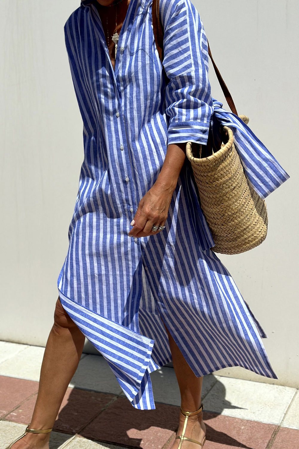 CORINNE | Sleeveless striped maxi dress with pockets