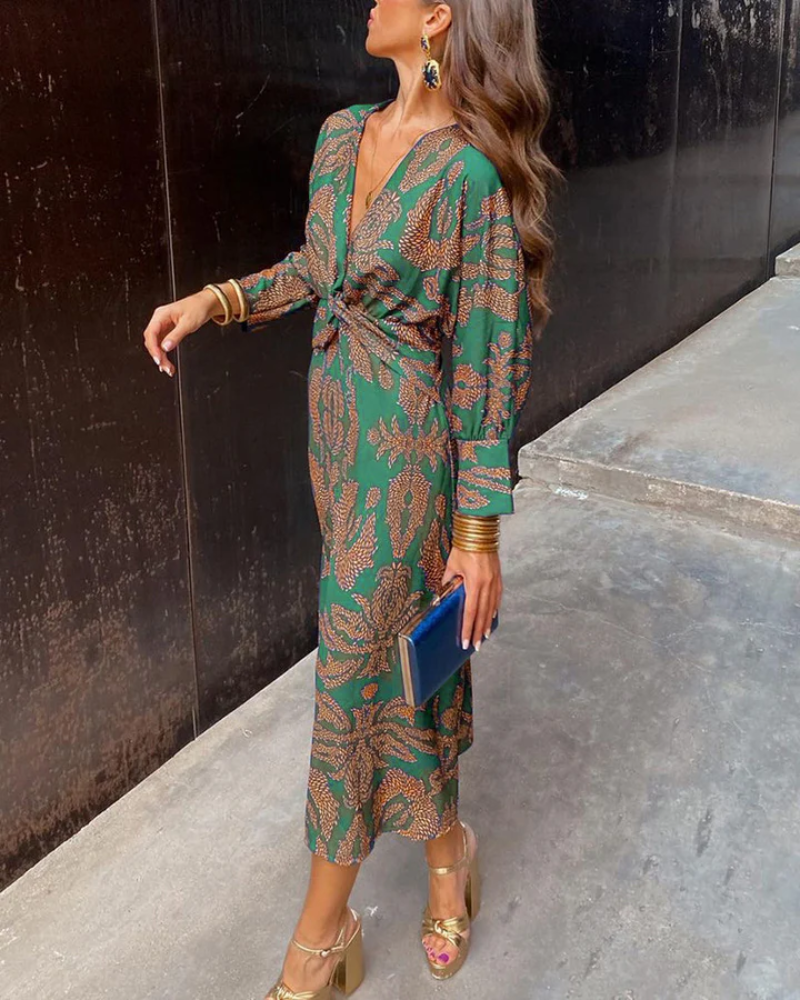 JULIE | Long-sleeve maxi dress with draped detail