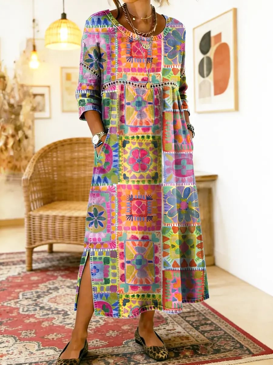 PILAR | Ethnic print dress with relaxed fit